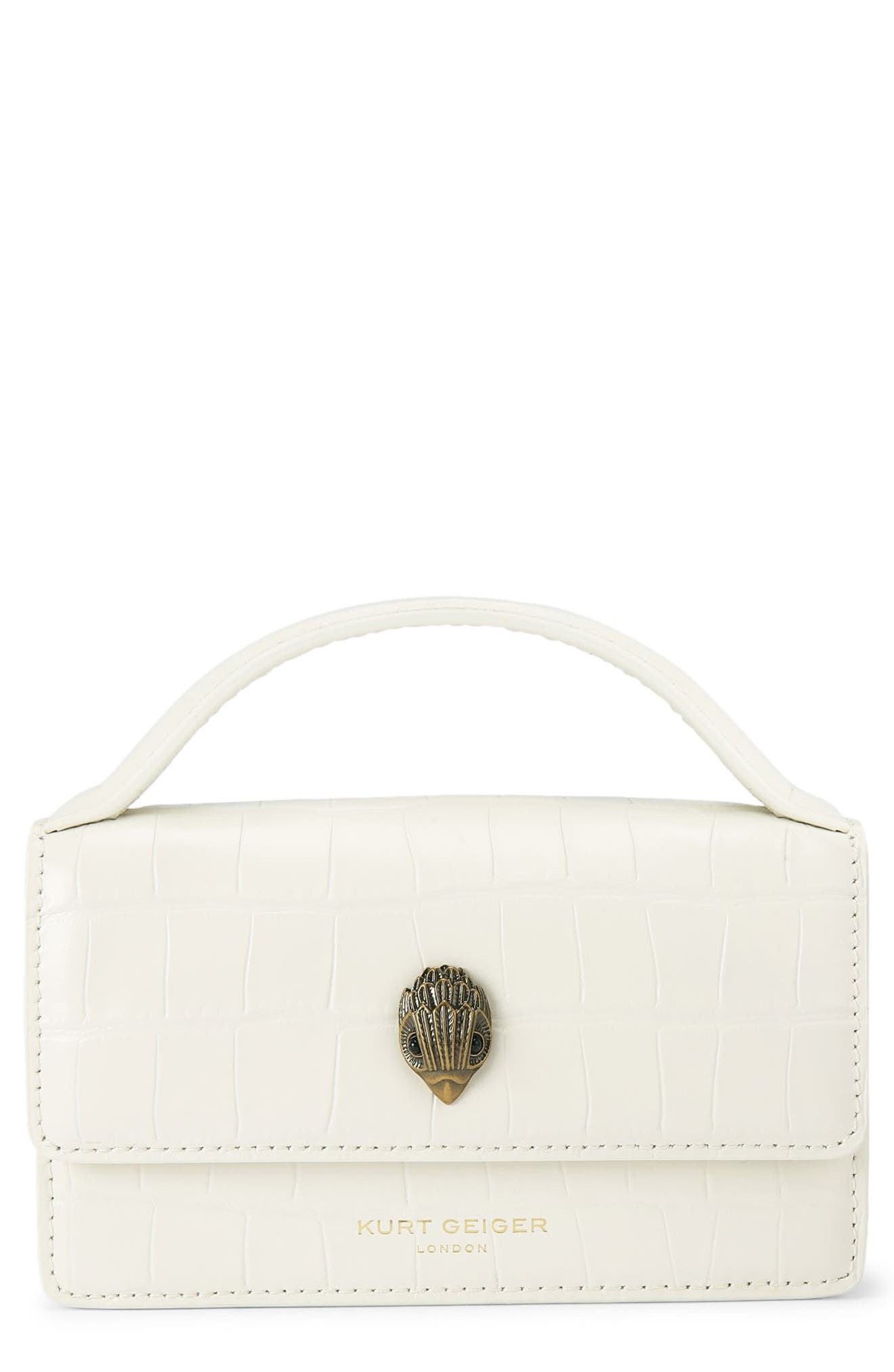 Kurt Geiger London Extrasmall Bond Croc Embossed Leather Top Handle Bag, Main, color, 