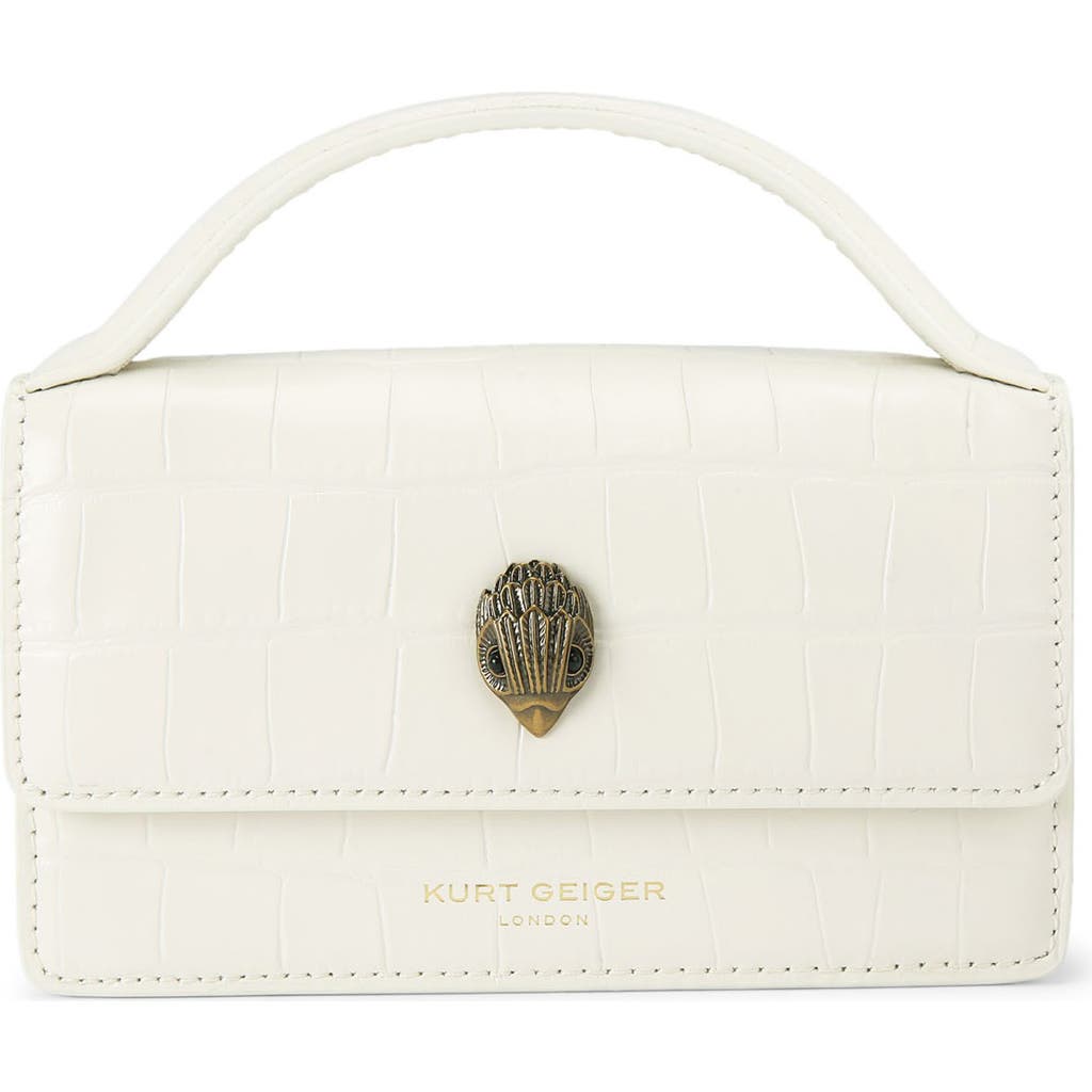 Kurt Geiger London Extrasmall Bond Croc Embossed Leather Top Handle Bag In White