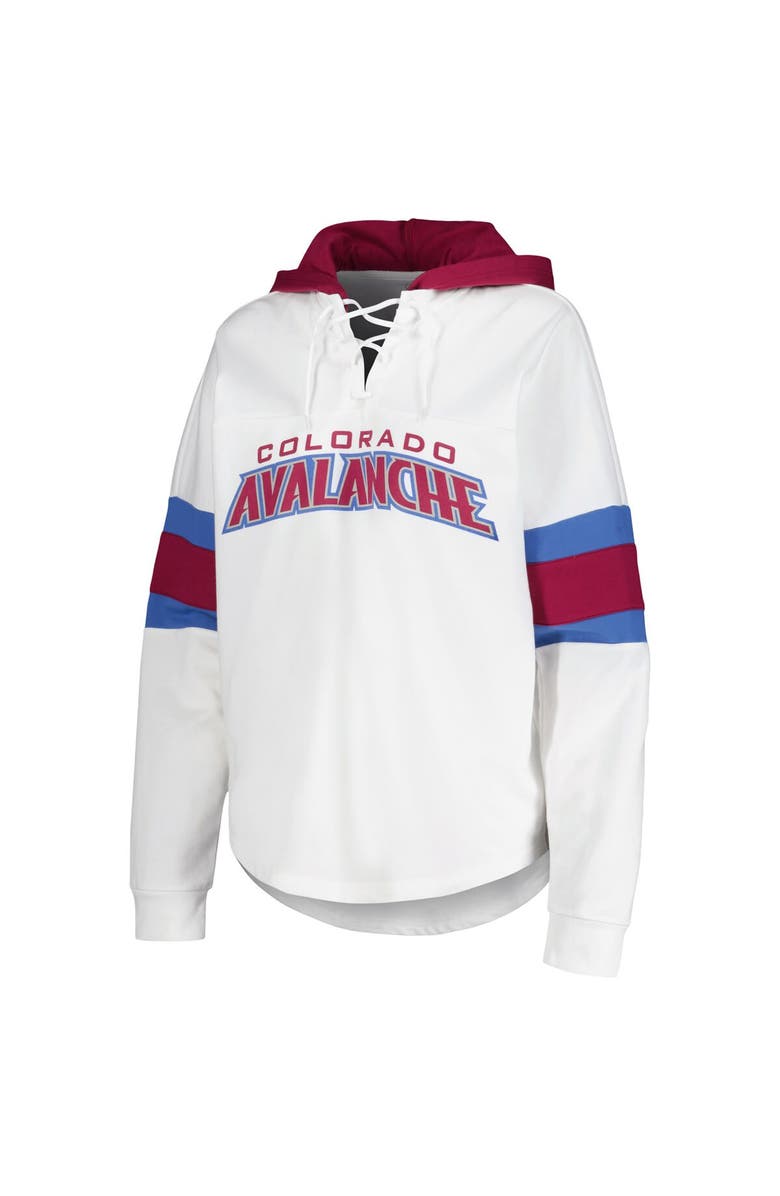 G-III 4HER BY CARL BANKS Women's G-III 4Her by Carl Banks White/Burgundy Colorado Avalanche Goal Zone Long Sleeve Lace-Up Hoodie T-Shirt, Alternate, color, White
