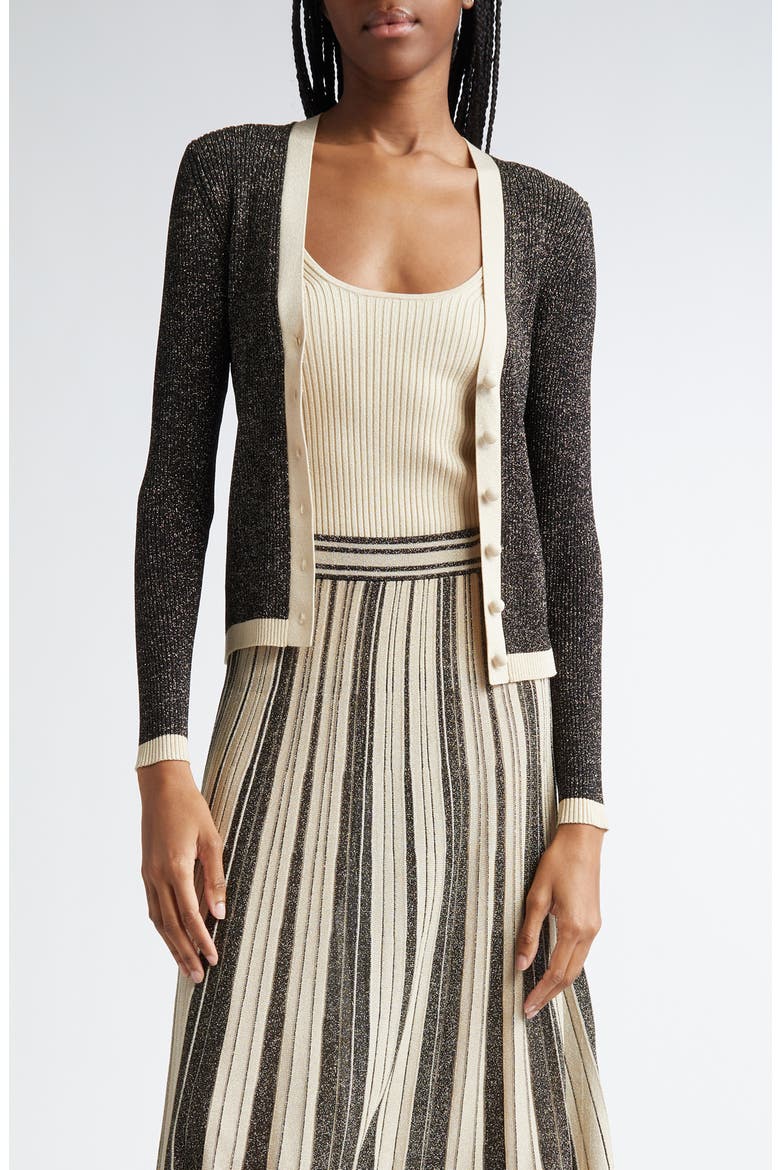 Metallic Rib Cardigan, Main, color, BLACK/ GOLD