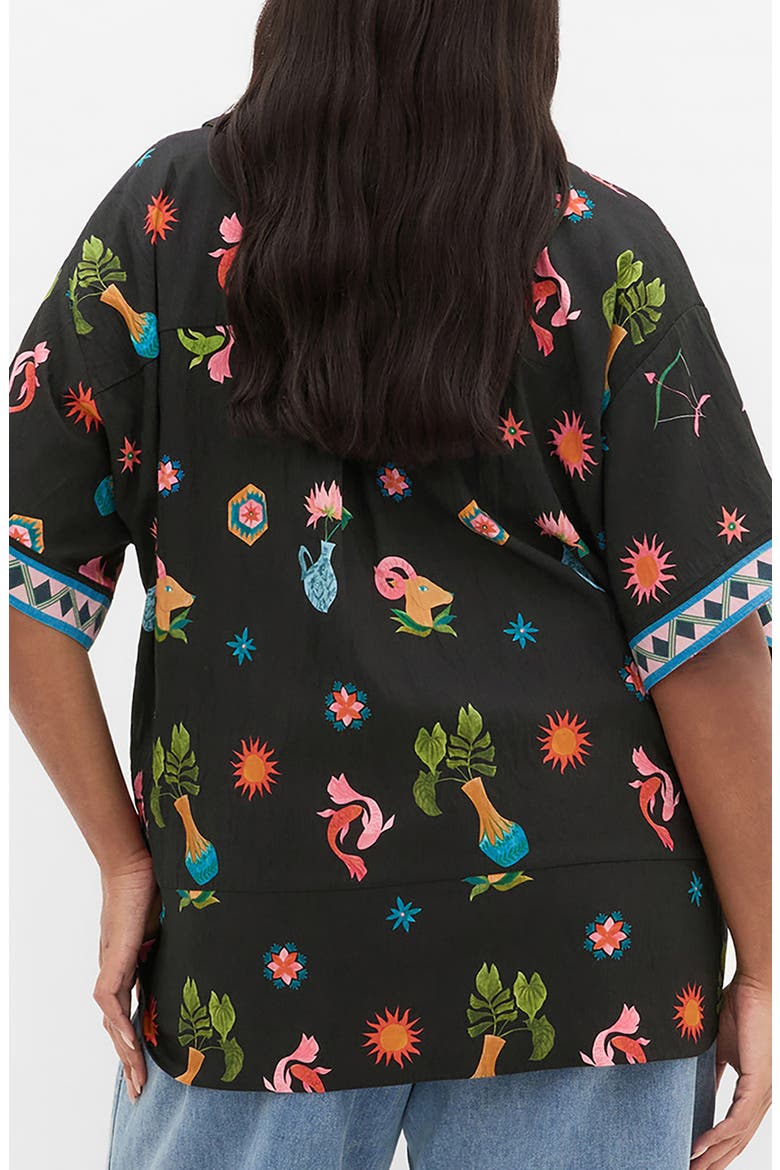 Selena Print Tie Front Top, Alternate, color, BLACK