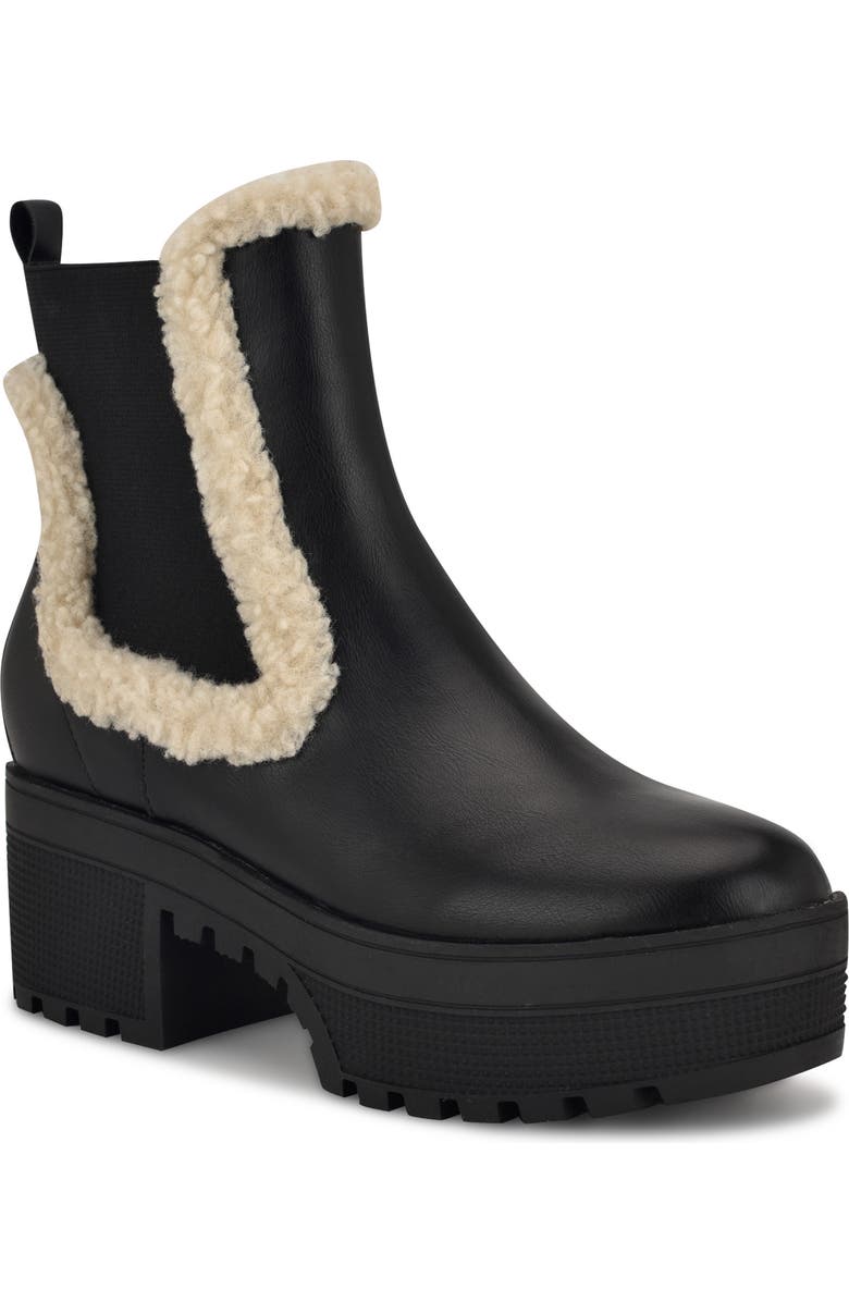 Nine West Haray Faux Shearling Lug Sole Chelsea Boot, Main, color,