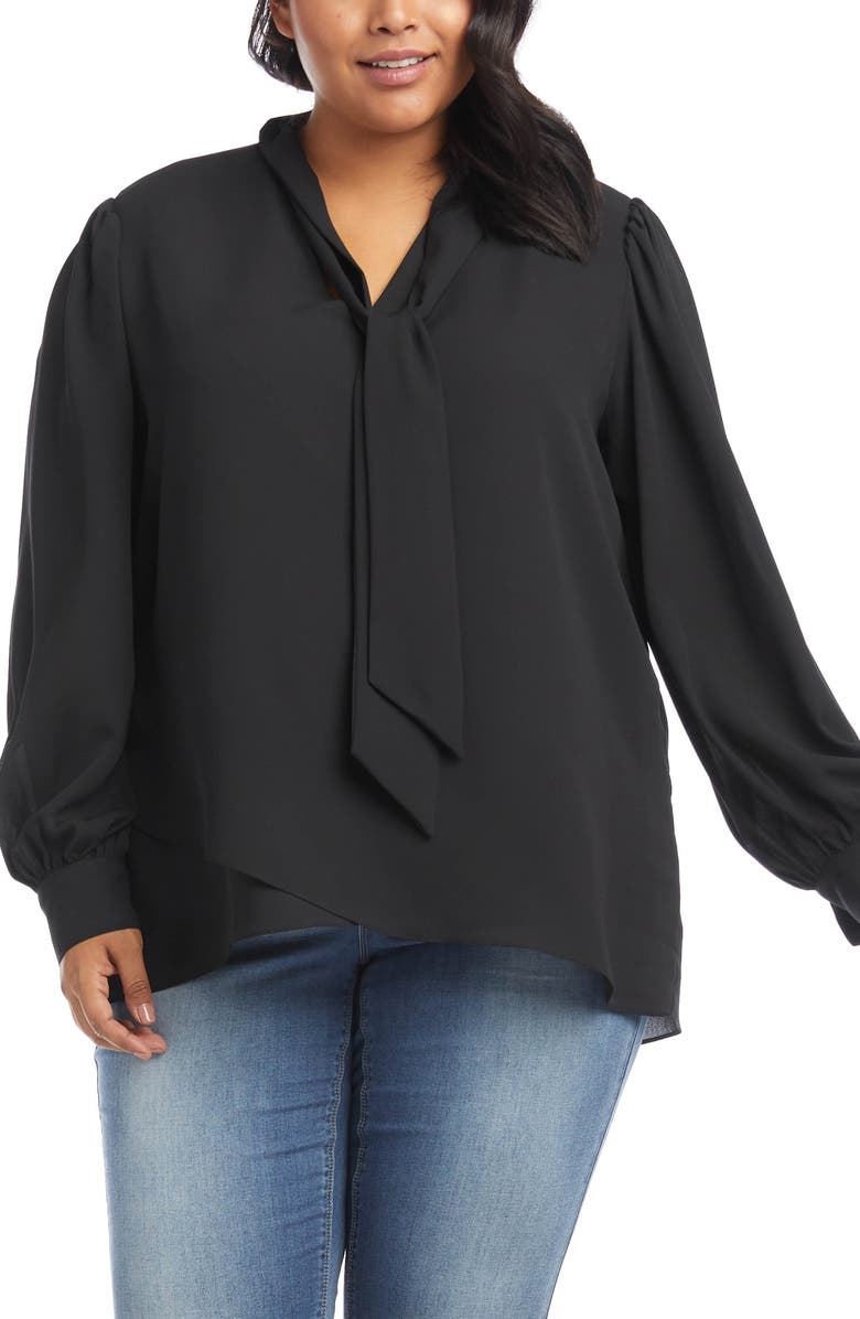 Karen Kane Tie Neck Crossover Crepe Top, Main, color,