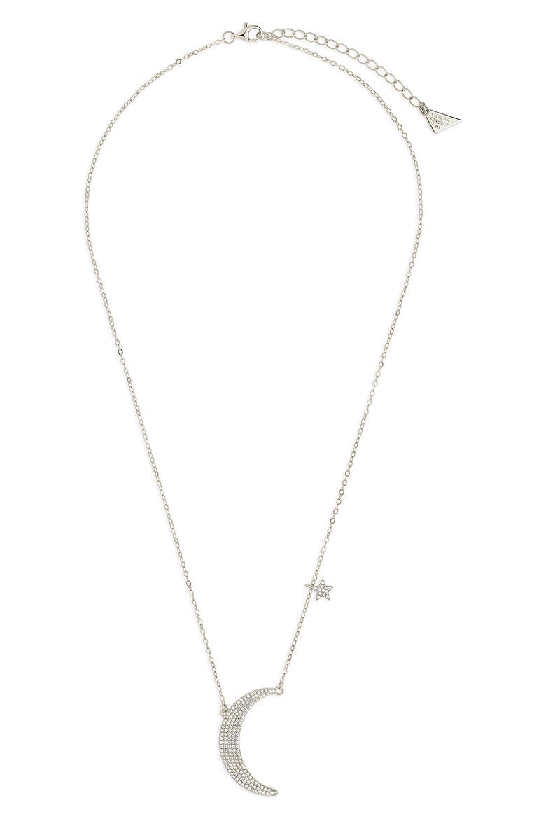 Cubic Zirconia Crescent Pendant Necklace, Main, color, SILVER