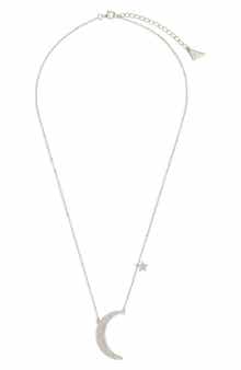 Sterling Forever Cubic Zirconia Crescent Pendant Necklace