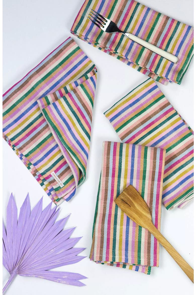 Valentina Rainbow Striped Handwoven Cotton Napkins, Set of 4, Main, color, Rainbow