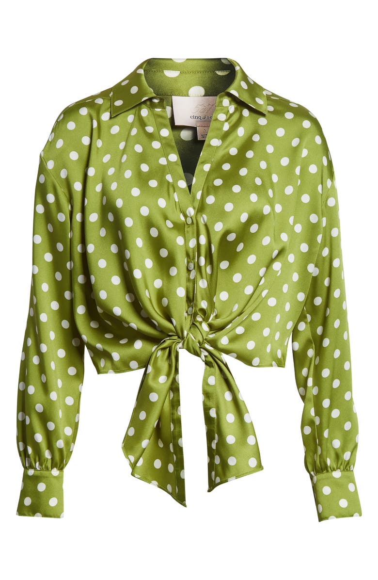 Cinq à Sept Camille Polka Dot Marianna Tie Front Top, Alternate, color, Pickle/ Ivory