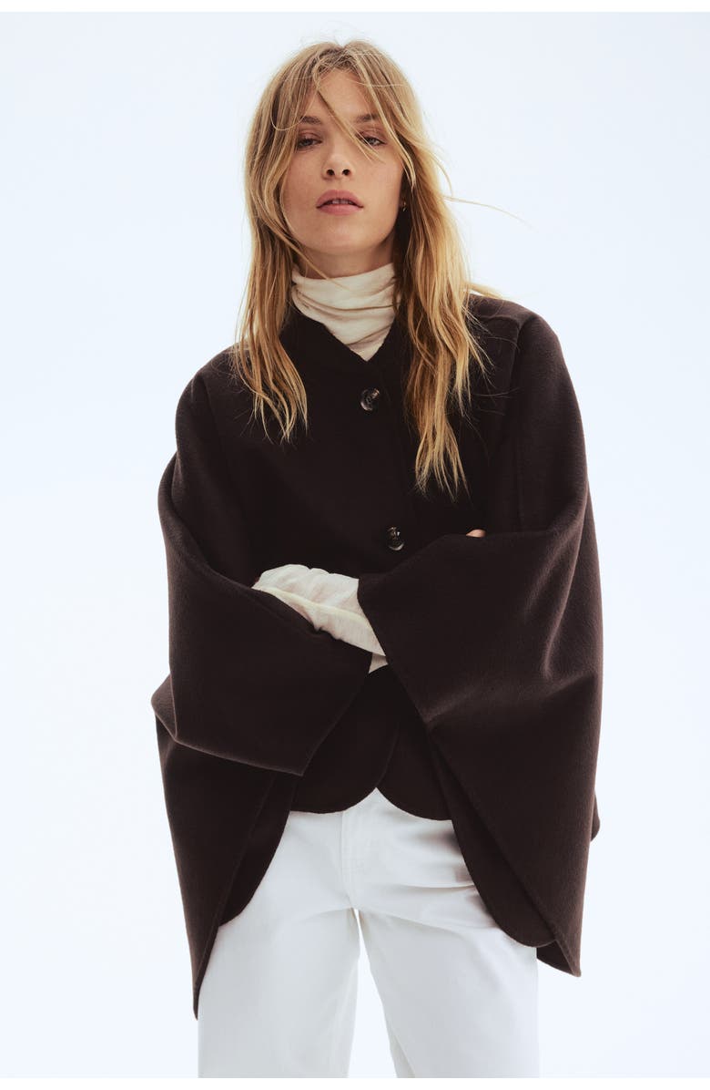H&M Wool-blend Cape Jacket, Alternate, color, Dark Brown