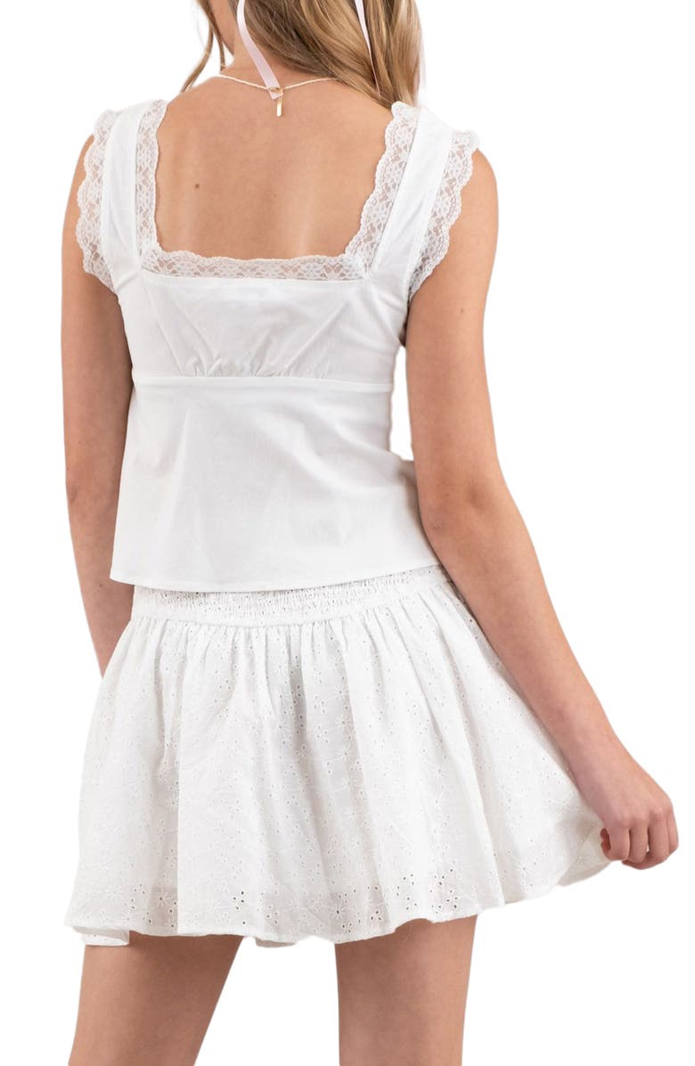 Blu Pepper Lace Trim Tie Front Tank Top, Alternate, color, White