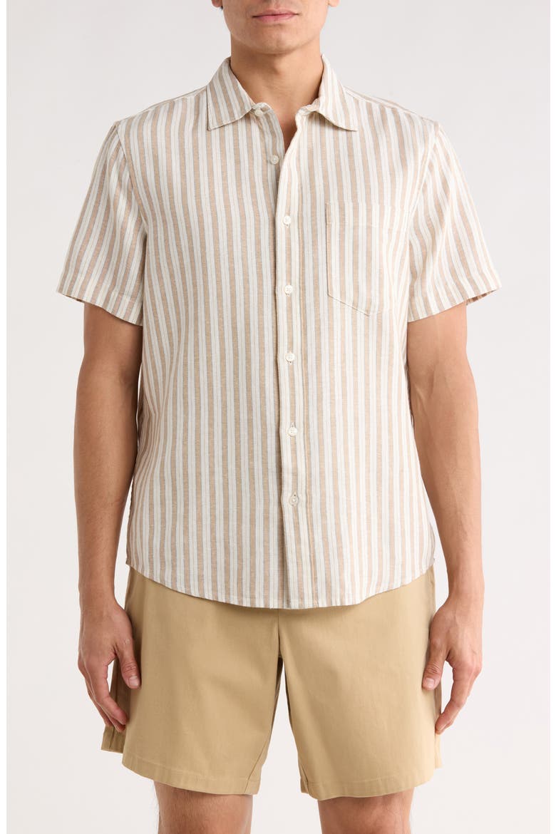 Short Sleeve Linen Blend Shirt, Main, color, TAN ARTHUR STRIPE