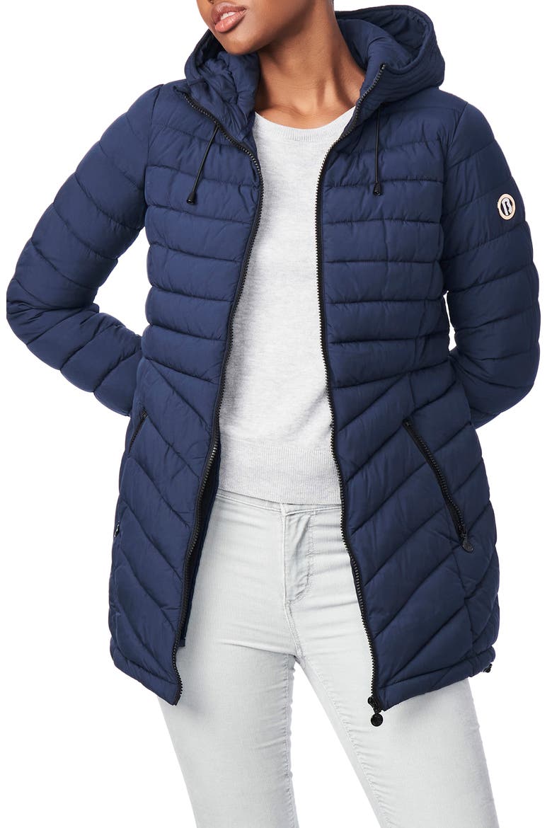 Bernado Packable EcoPlume™ Hooded Walker Coat, Main, color, DEEP OCEAN