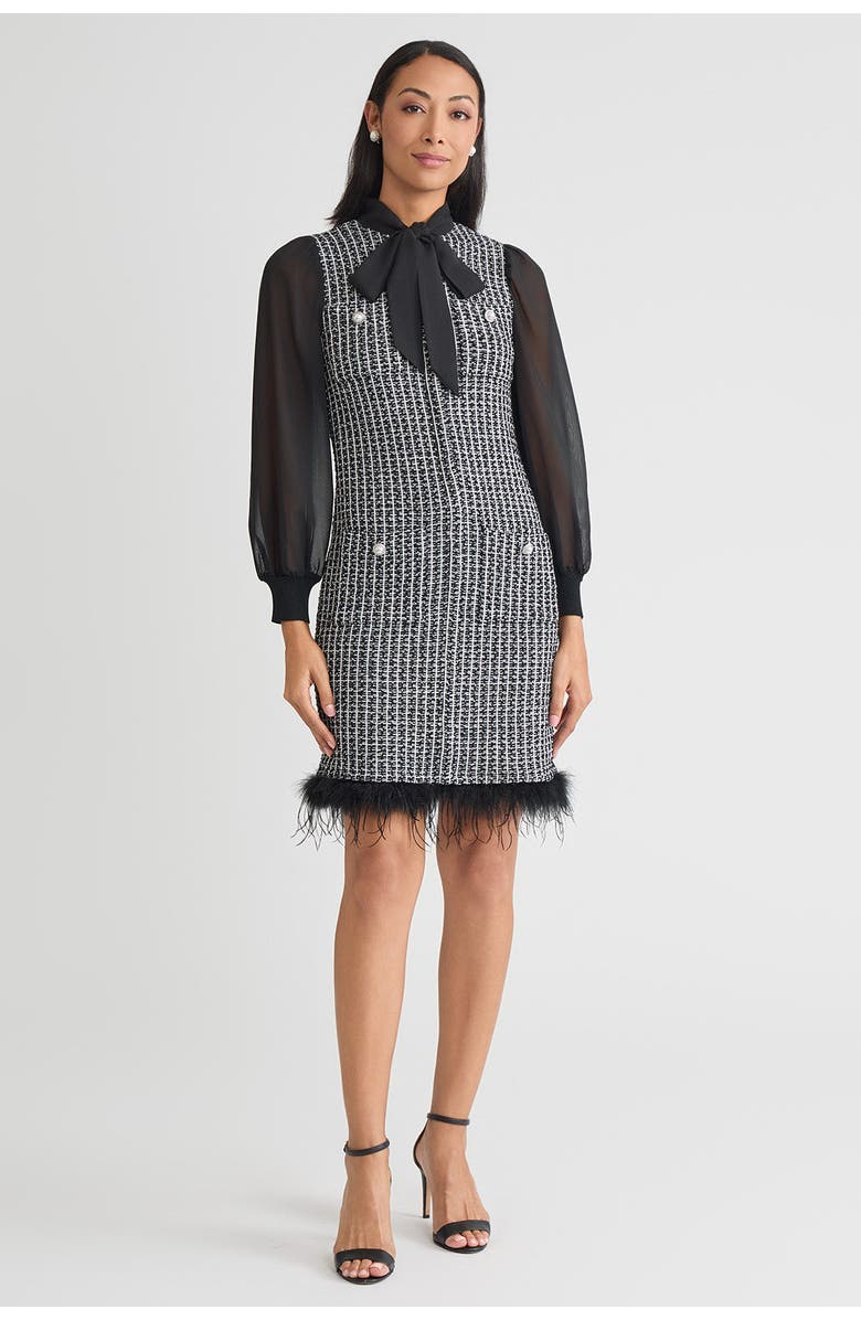 Ming Wang Mixed-Media Tweed Knit Sheath Dress, Alternate, color, Black/White