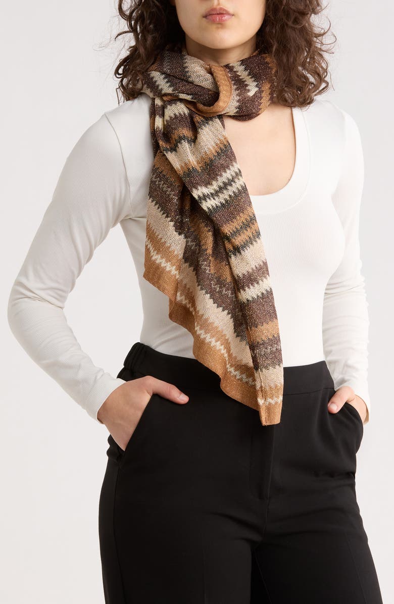 Steve Madden Stripe Metallic Knit Square Scarf, Main, color, Brown