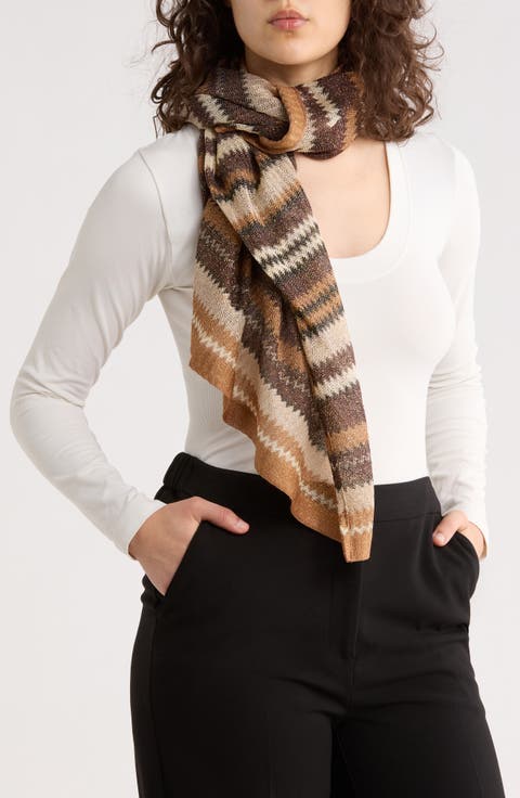 Stripe Metallic Knit Square Scarf