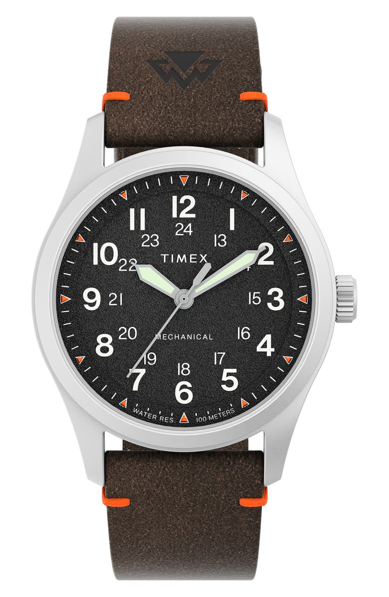 Timex<sup>®</sup> Expedition North<sup>®</sup> Field Mechanical Leather Strap Watch, 38mm, Main, color,