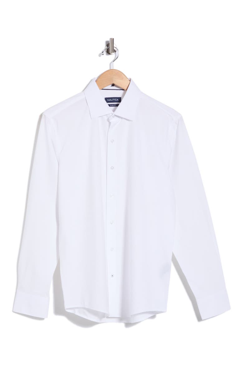 Trim Fit Dobby Check Dress Shirt, Alternate, color, WHITE
