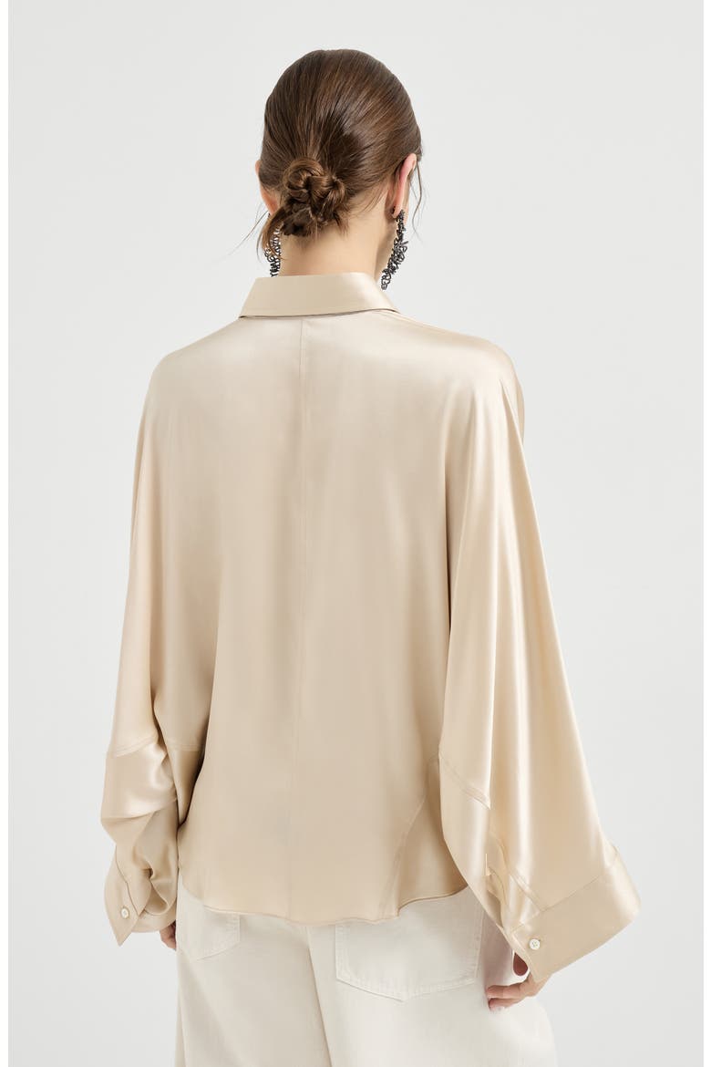 Stretch silk satin shirt, Alternate, color, Sand