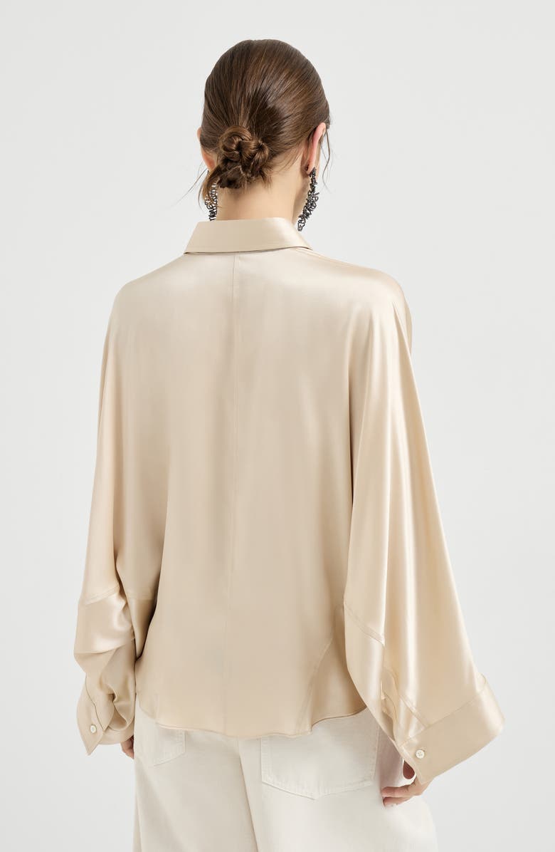 Brunello Cucinelli Stretch silk satin shirt, Alternate, color, Sand