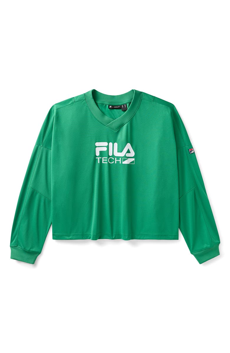 FILA x Hailey Long Sleeve Sports Jersey, Alternate, color, Fila Green/ White