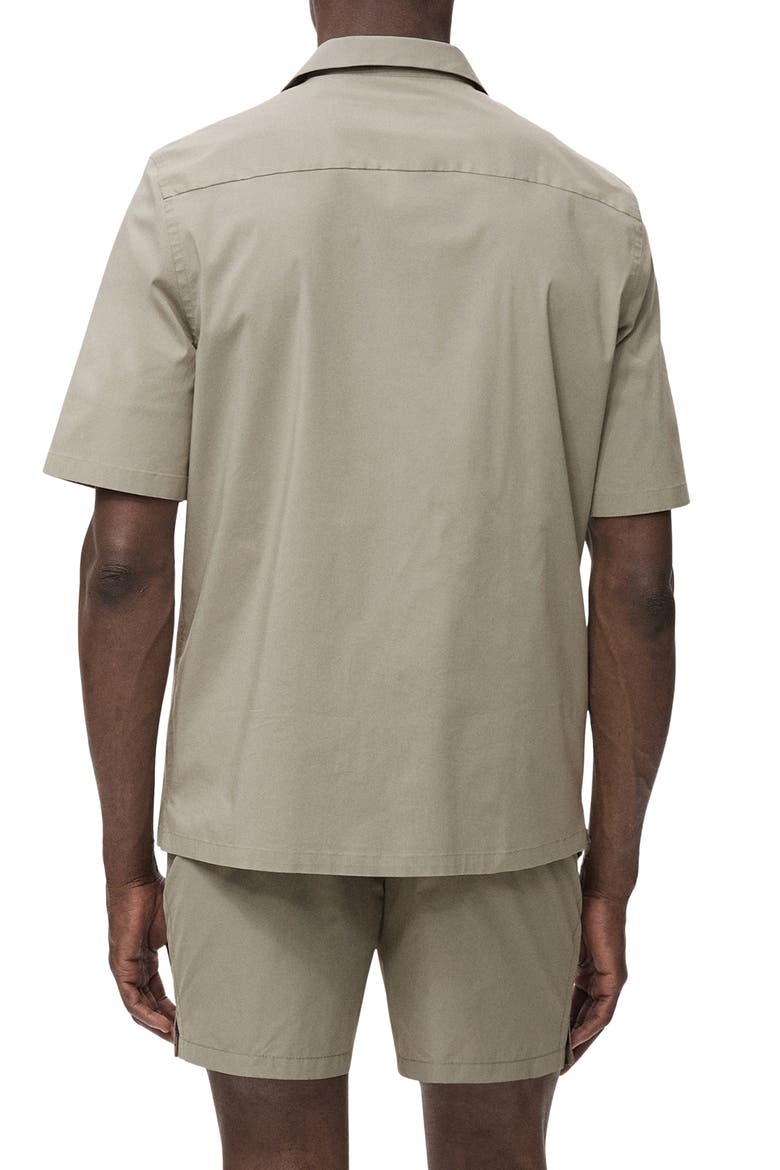 Solid Stretch Cotton Blend Camp Shirt, Alternate, color, KHAKI GREY