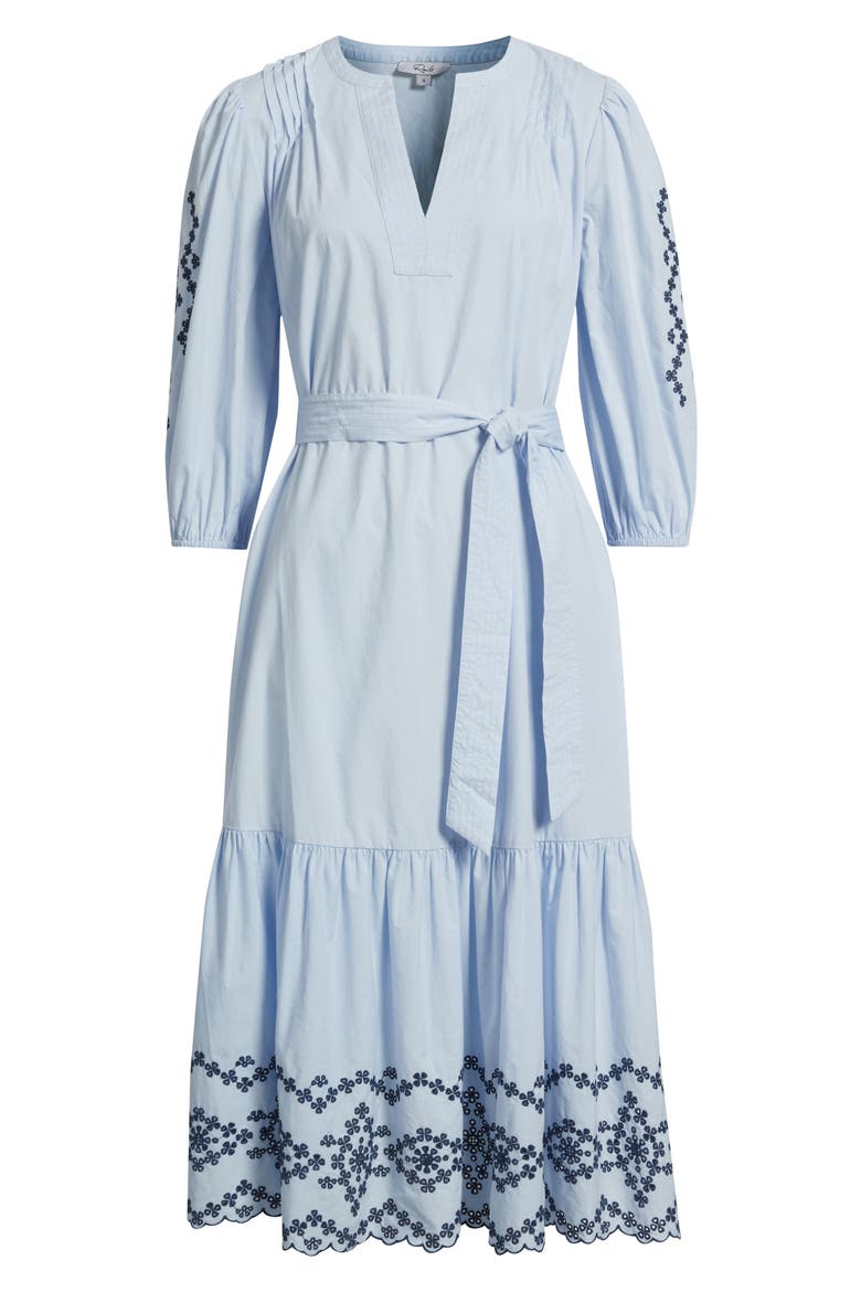 Carmel Eyelet Embroidered Tie Belt Cotton Dress, Alternate, color, BLUE BIRD