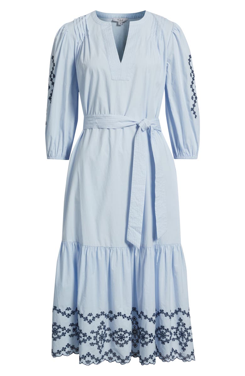 Rails Carmel Eyelet Embroidered Tie Belt Cotton Dress, Alternate, color, Blue Bird