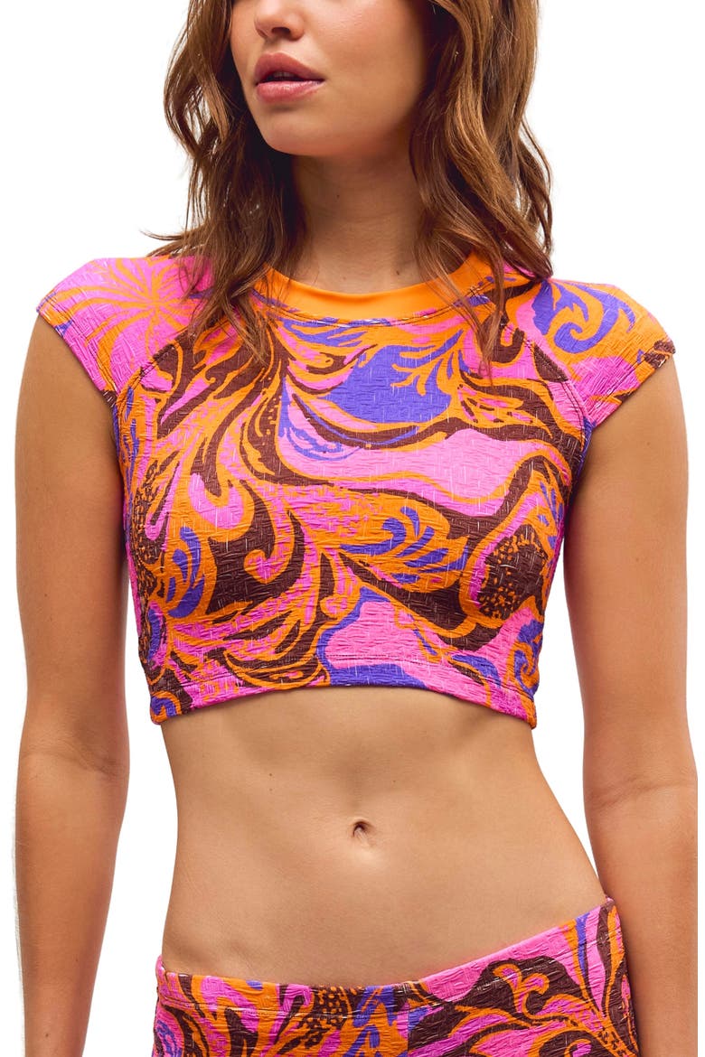 Sonny Jacquard Crop Cover-Up T-Shirt, Main, color, PETAL TRIP