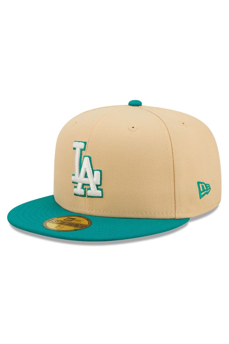 Men's New Era Natural/Teal Los Angeles Dodgers Mango Forest 59FIFTY fitted hat, Alternate, color, Natural