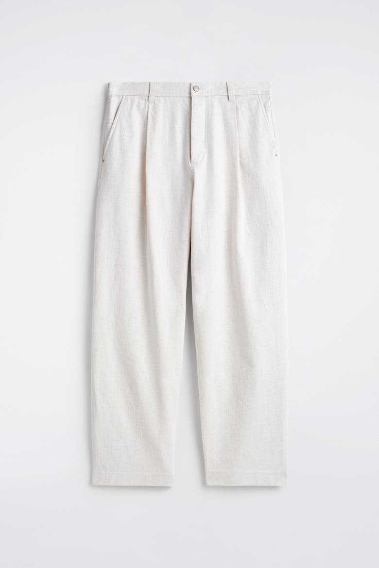 Pleated Wide-Leg Denim Pants, Alternate, color, NATURAL WHITE