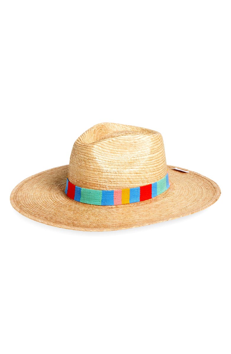 Sunshine Tienda Reyna Palm Straw Hat, Main, color, Beige/ Blue Multi