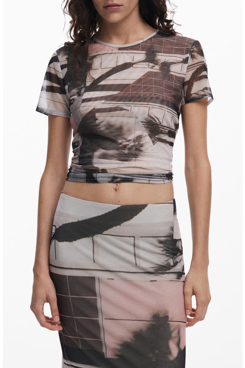Abstract Print Mesh T-Shirt, Main, color, BLACK