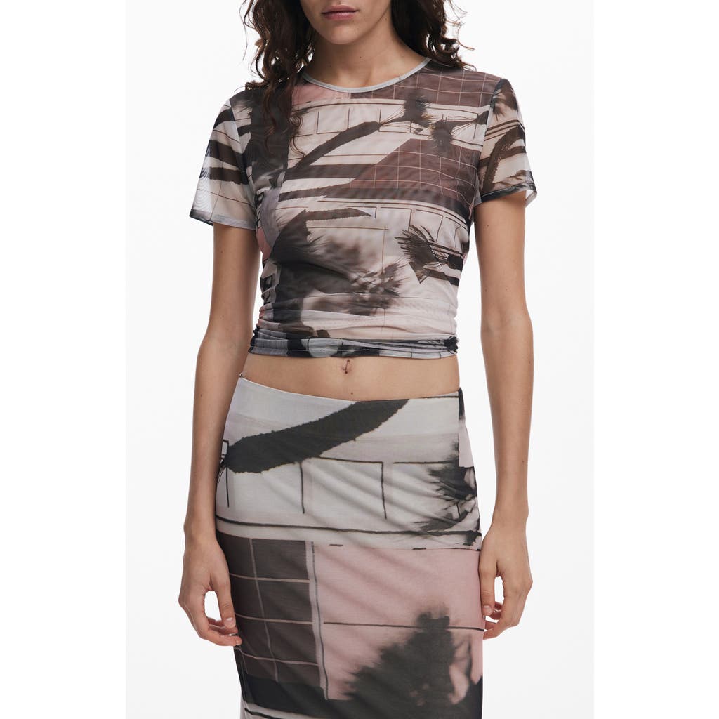 Desigual Abstract Print Mesh T-shirt In Black