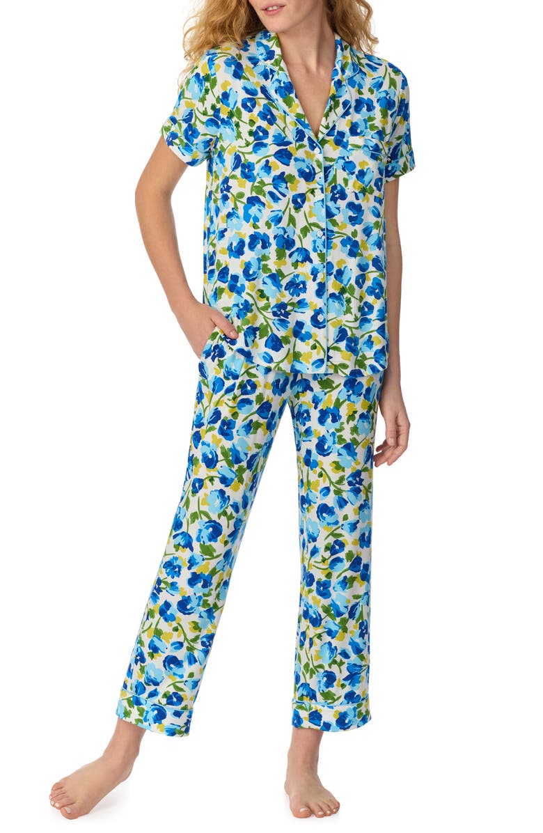 Kate Spade New York print crop pajamas, Main, color, White Blue