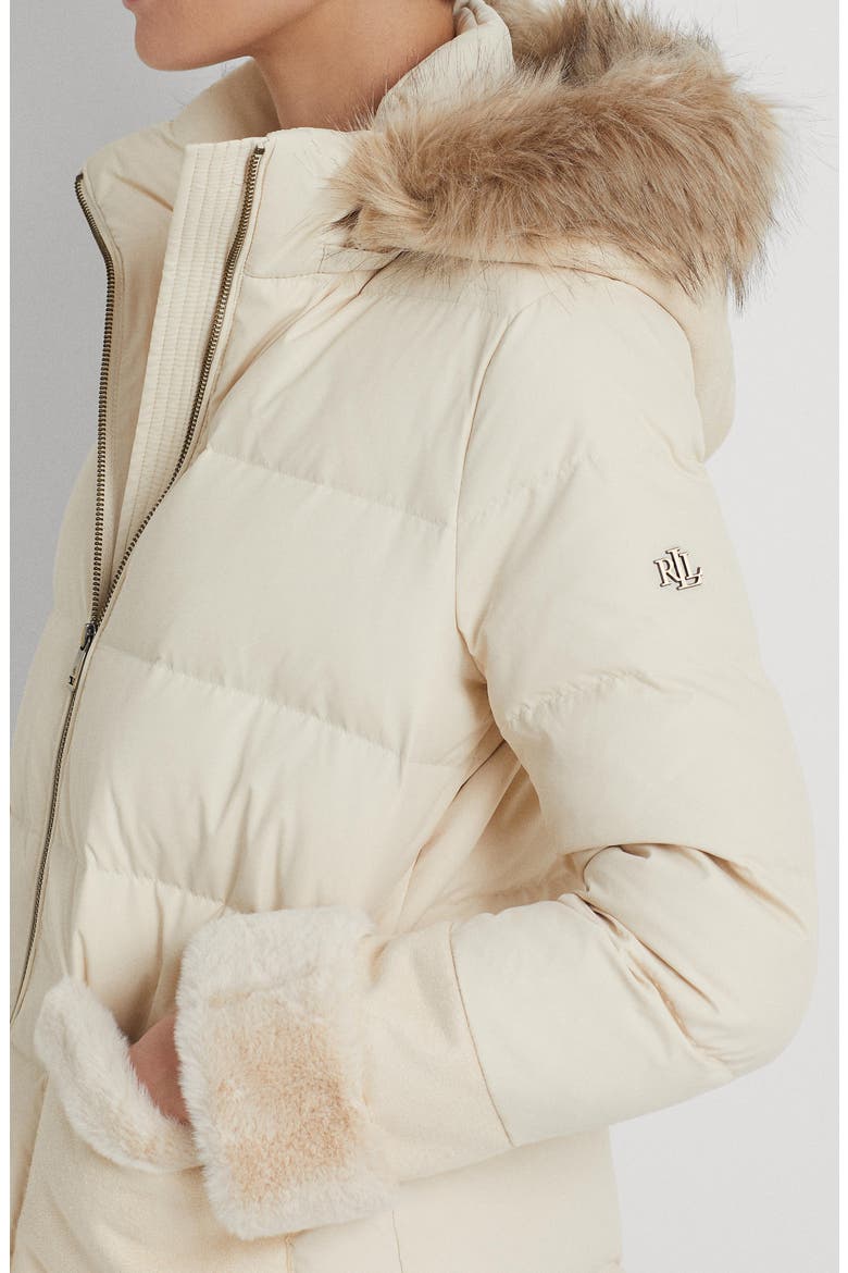 Down & Feather Puffer Jacket with Faux Fur Trim, Alternate, color, MODA CREAM