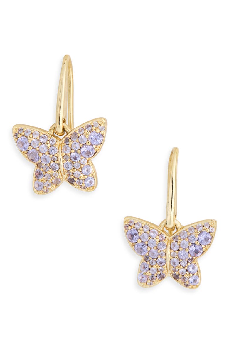 Lillia Crystal Butterfly Drop Earrings, Main, color, GOLD VIOLET CRYSTAL