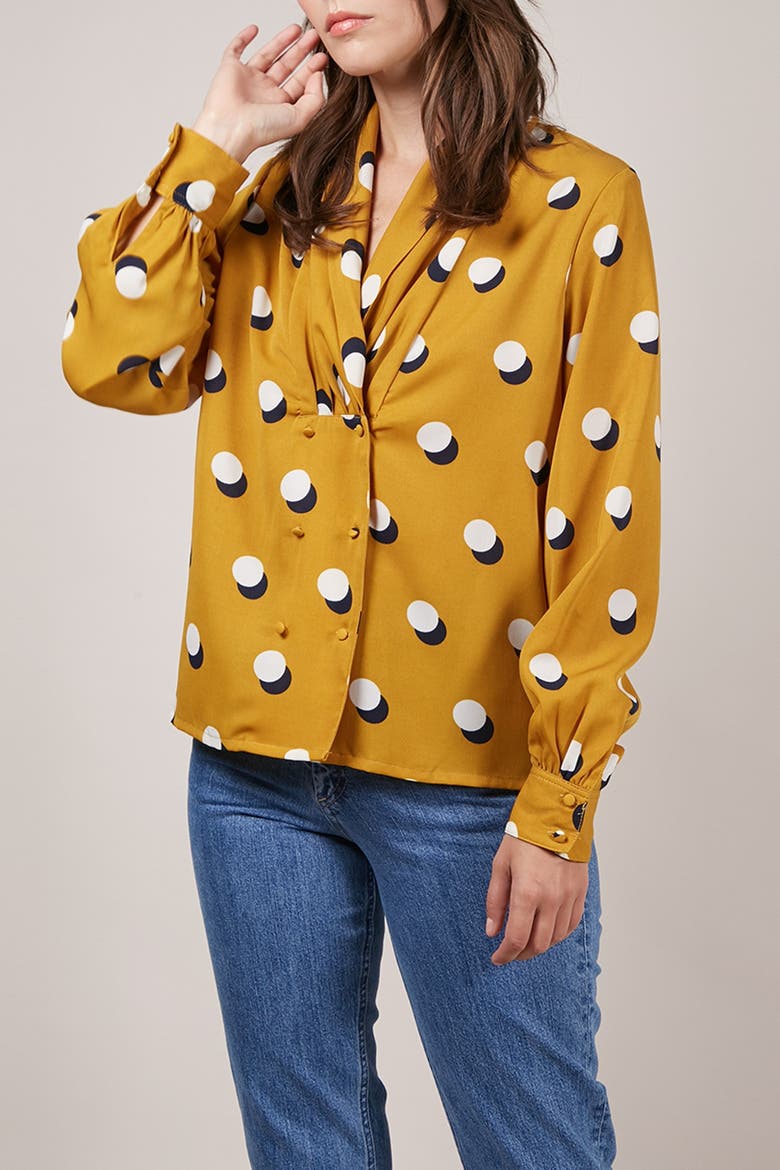 Patterned Shawl Collar Blouse, Alternate, color, YELLOW