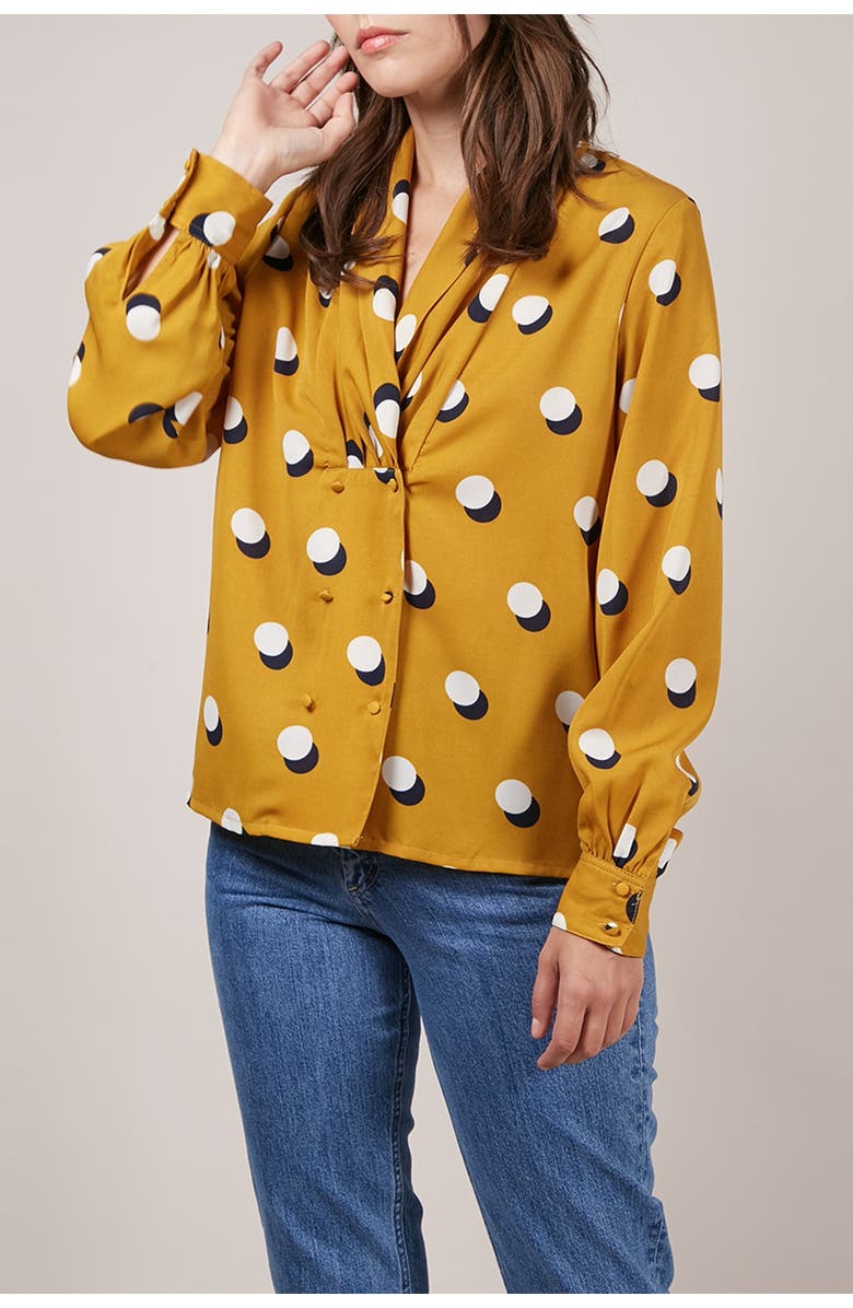 FRNCH Patterned Shawl Collar Blouse, Alternate, color, 