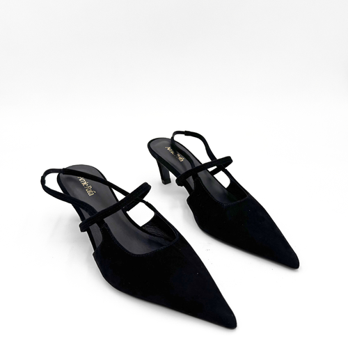 Amie Rafa Connie Slingback Suede Heels In Black
