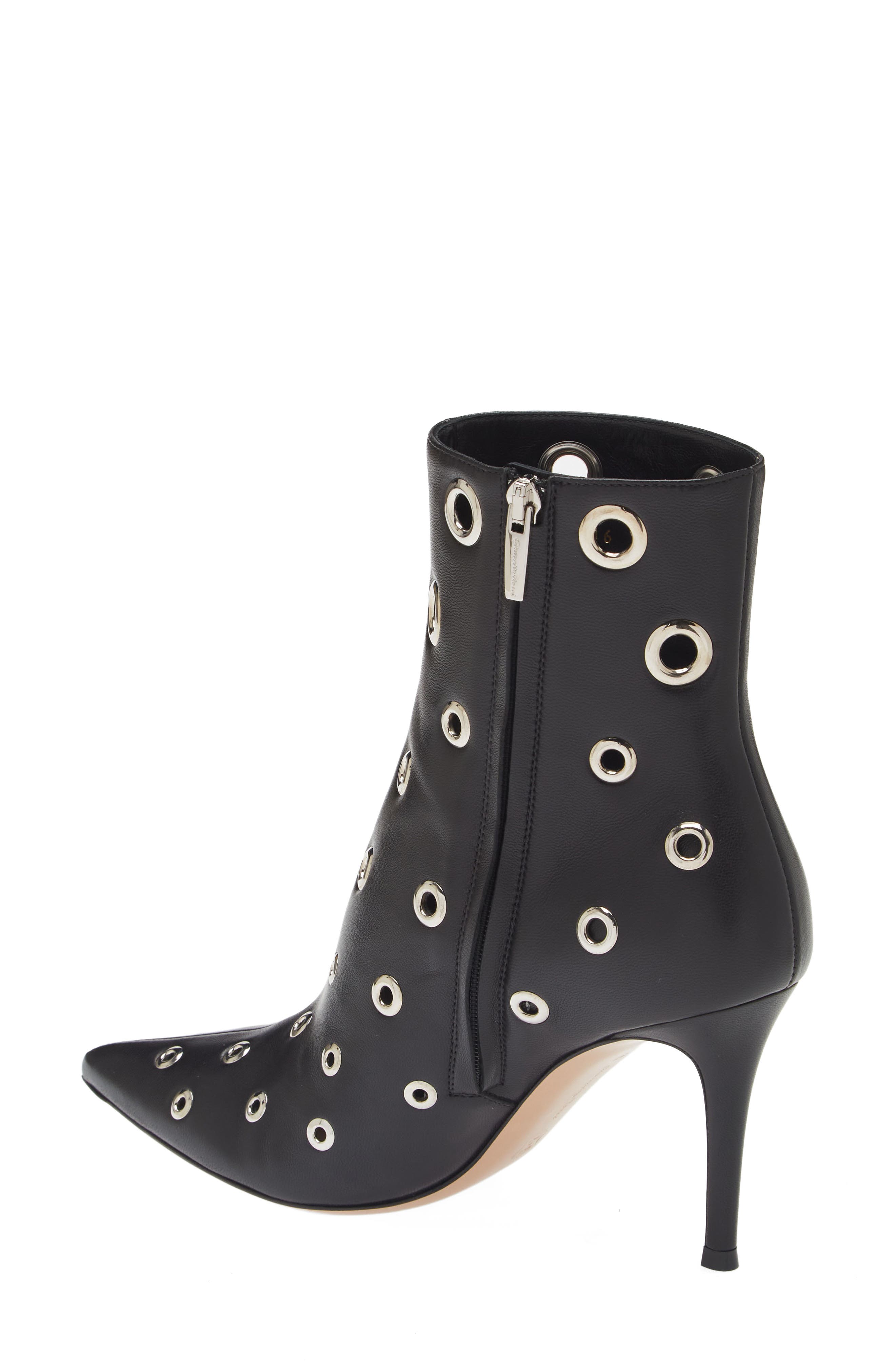 Pointed Toe Grommet Bootie, Alternate, color, BLACK
