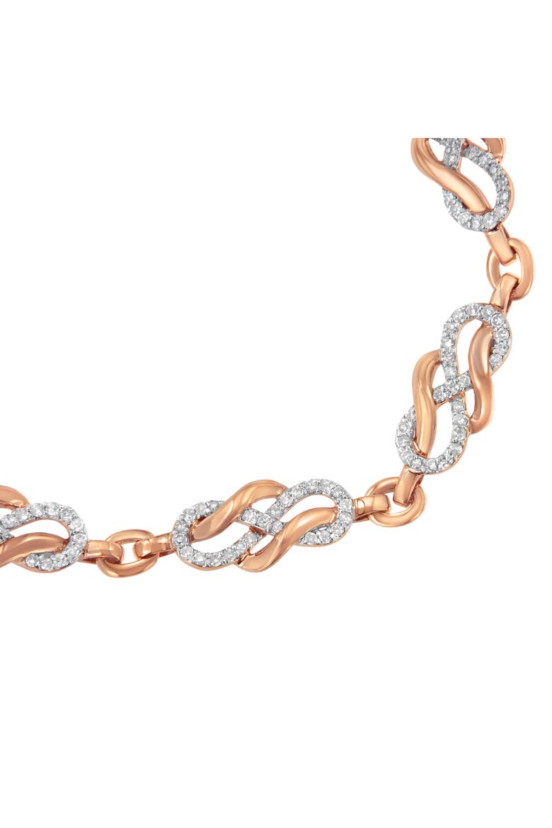 10K Rose Gold 1.0 Cttw Diamond Infinity Loop and Swirl Link Bracelet, Alternate, color, Pink