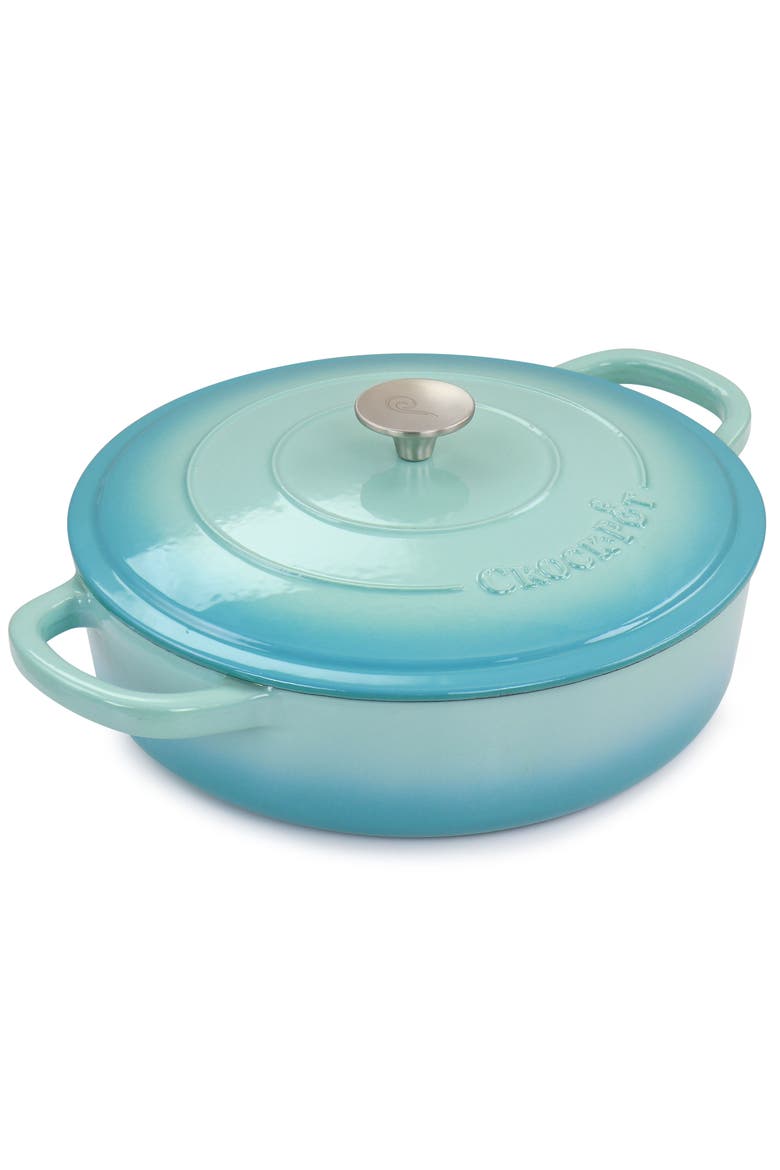 5 Quart Enameled Cast Iron Braiser Pan with Lid, Alternate, color, Blue