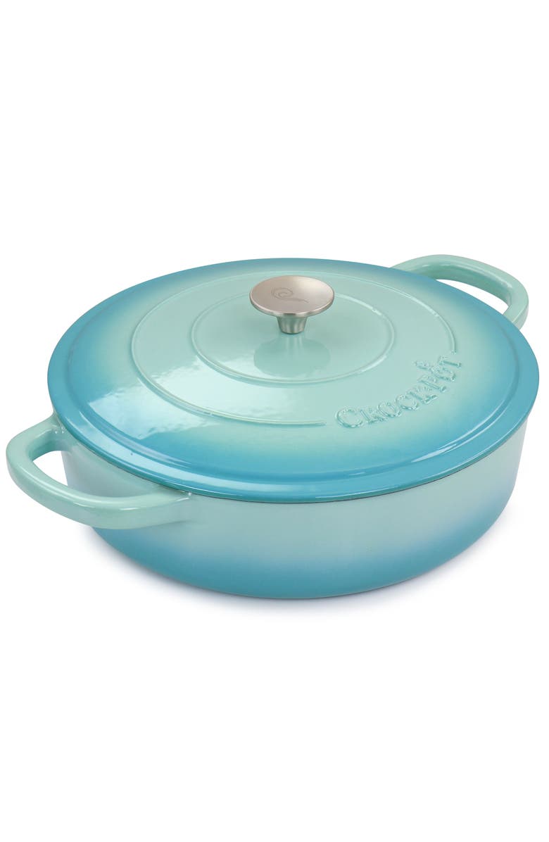 Crock-pot 5 Quart Enameled Cast Iron Braiser Pan with Lid, Alternate, color, Blue