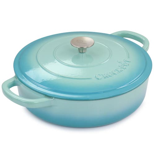 Crock-pot Artisan 5 Quart Enameled Cast Iron Braiser Pan With Lid In Gradient Aqua Blue In Blue
