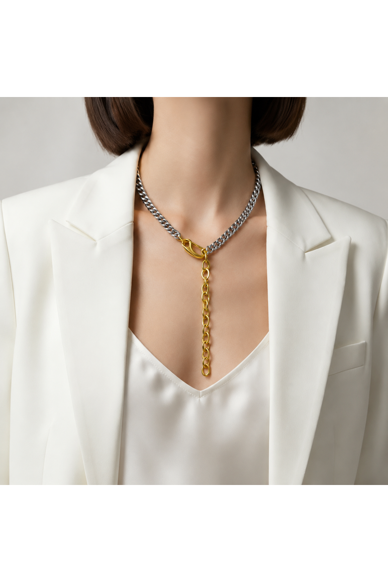 Brya Cuban Chain Lariat Necklace, Alternate, color, Gold & Silver