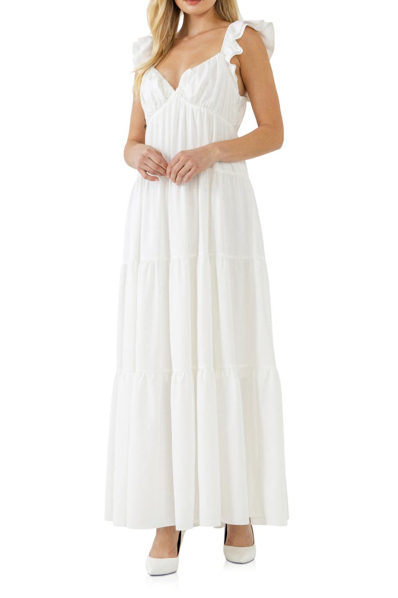 Flutter Sleeve Maxi Dress, Main, color, WHITE