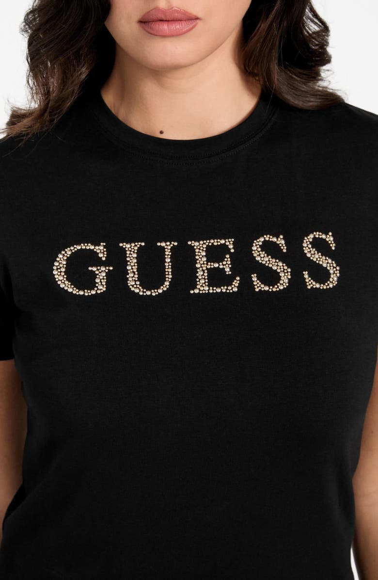 GUESS Octavia Rhinestone Organic Cotton Blend T-Shirt, Alternate, color, Black