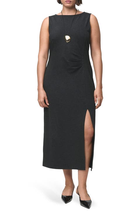 Ruched Sleeveless Midi Dress