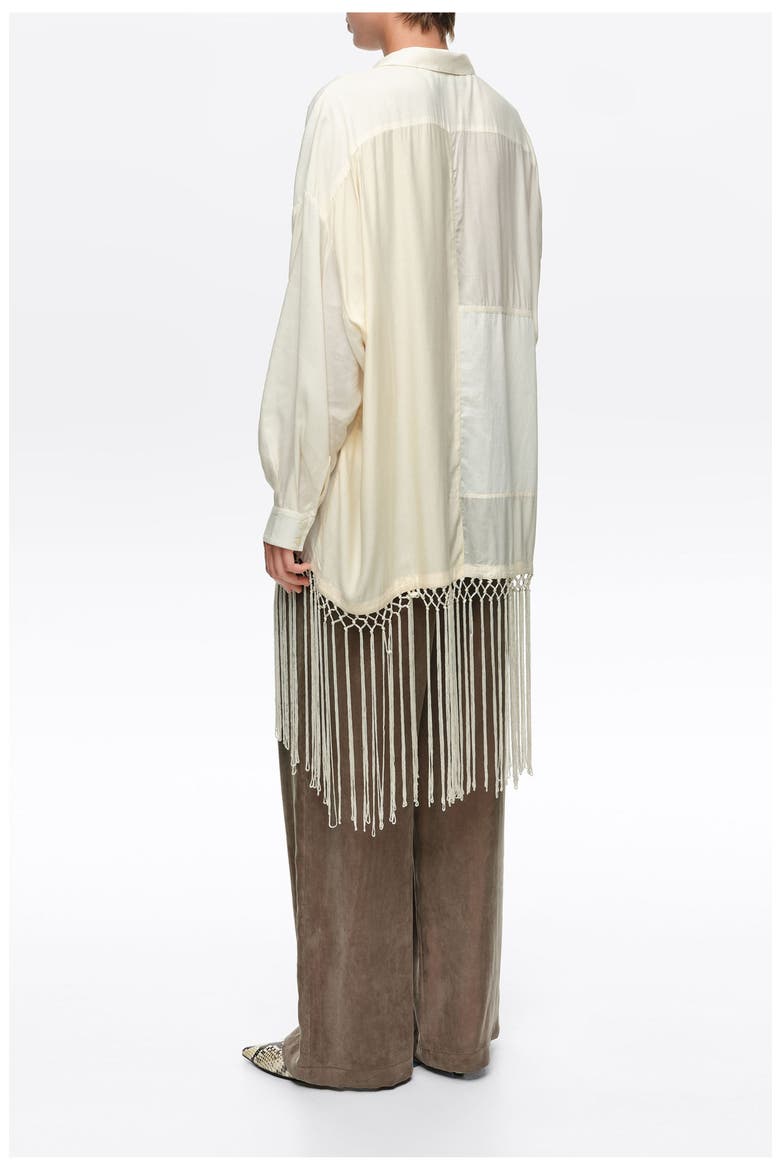Patchwork Fringed Oversized Shirt, Alternate, color, CREAM