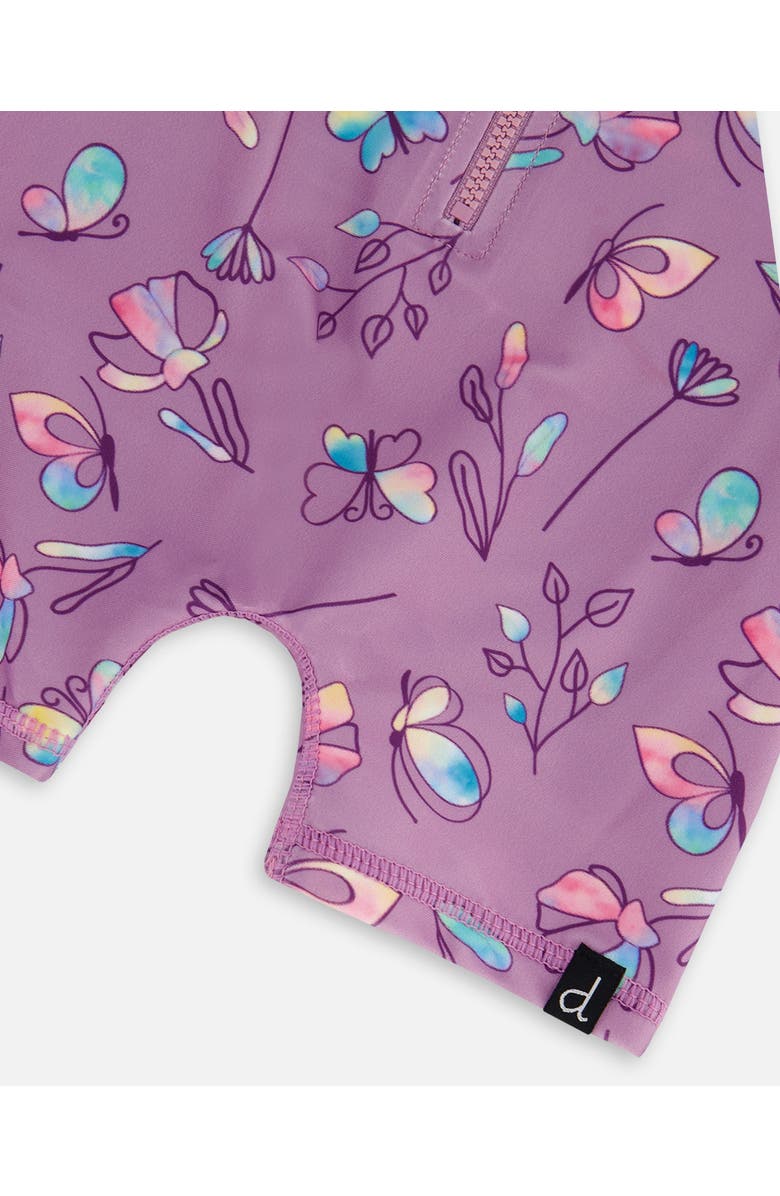 Deux par Deux Baby Girl's Printed Long Sleeve One-Piece Rashguard Old Mauve And Multicolored Butterflies, Alternate, color, Mauve,Multicolored Butterflies
