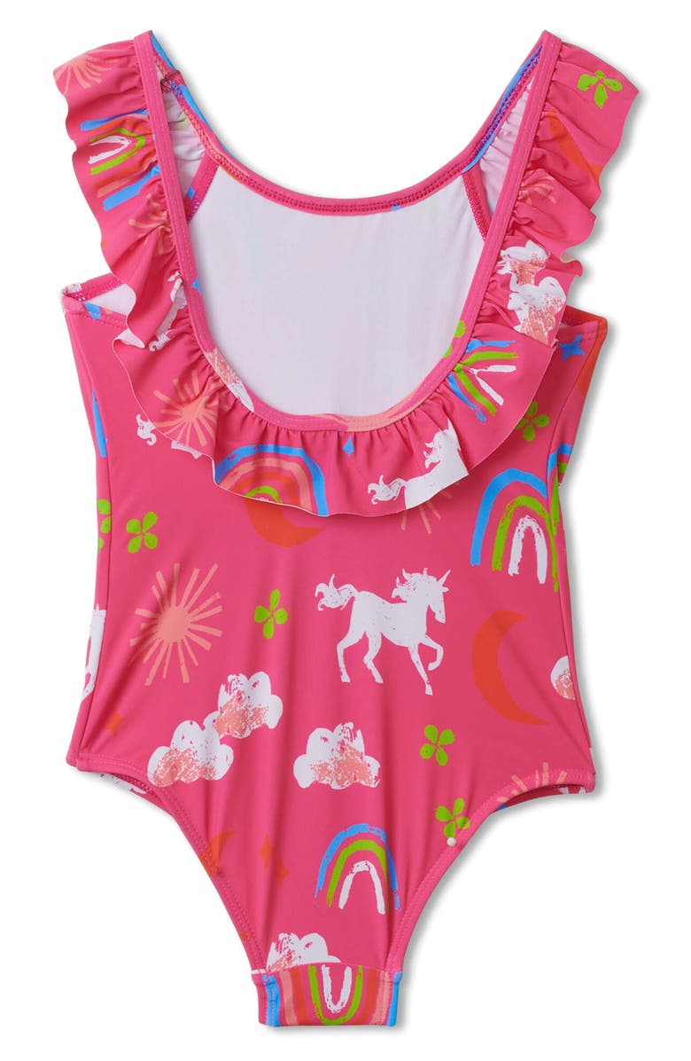 Hatley Kids' Unicorns Rainbows Ruffle Swimsuit, Alternate, color, 